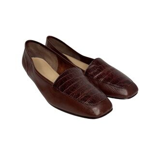 Enzo Angiolini Brown Leather Croc Embossed Loafer Size 9.5